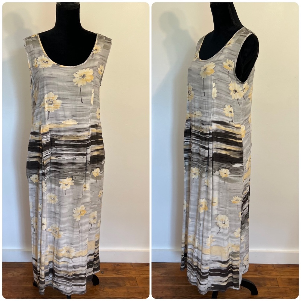 Vintage Jams World Dress Maxi Tiered Floral Hawaiian Gray Boho Hawaii Women’s M